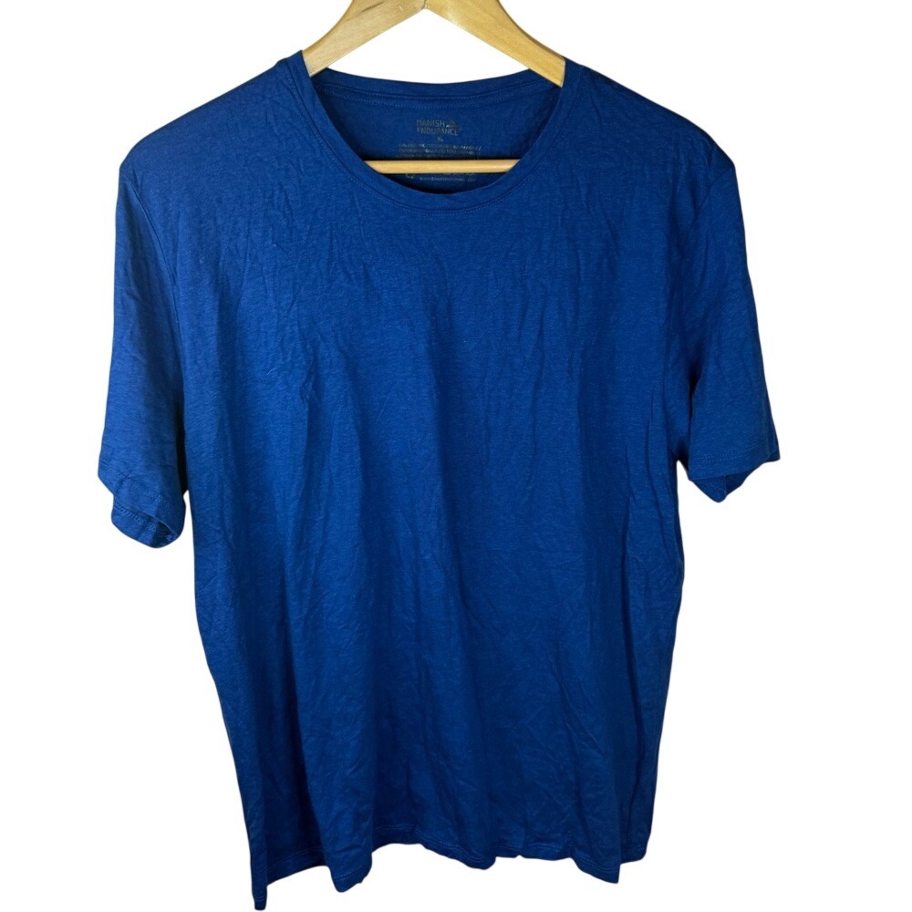 Danish Endurance Mens XL Organic Cotton Blue‎ Activewear Tee Shirt Performance